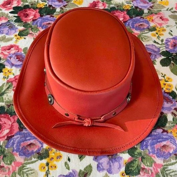 ♥️ Vintage Leather Red Western Hat from Winfield Cover Co ♥️ - Picture 4 of 4